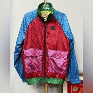 Gucci Multicolor Logo Print Track Jacket - Red, Blue, Pink, Green